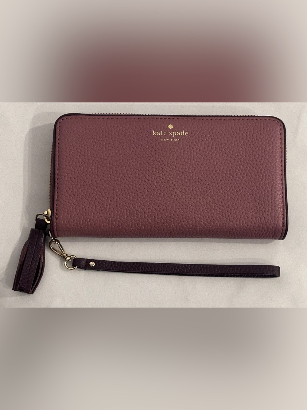 Kate Spade New York dusty rose Pebbled Leather Zip-Around Wallet Wristlet